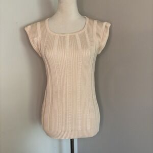 VTG Givenchy Sport Creamy Beige Short Sleeve 70s Sweater Top Ribbed Lux Small